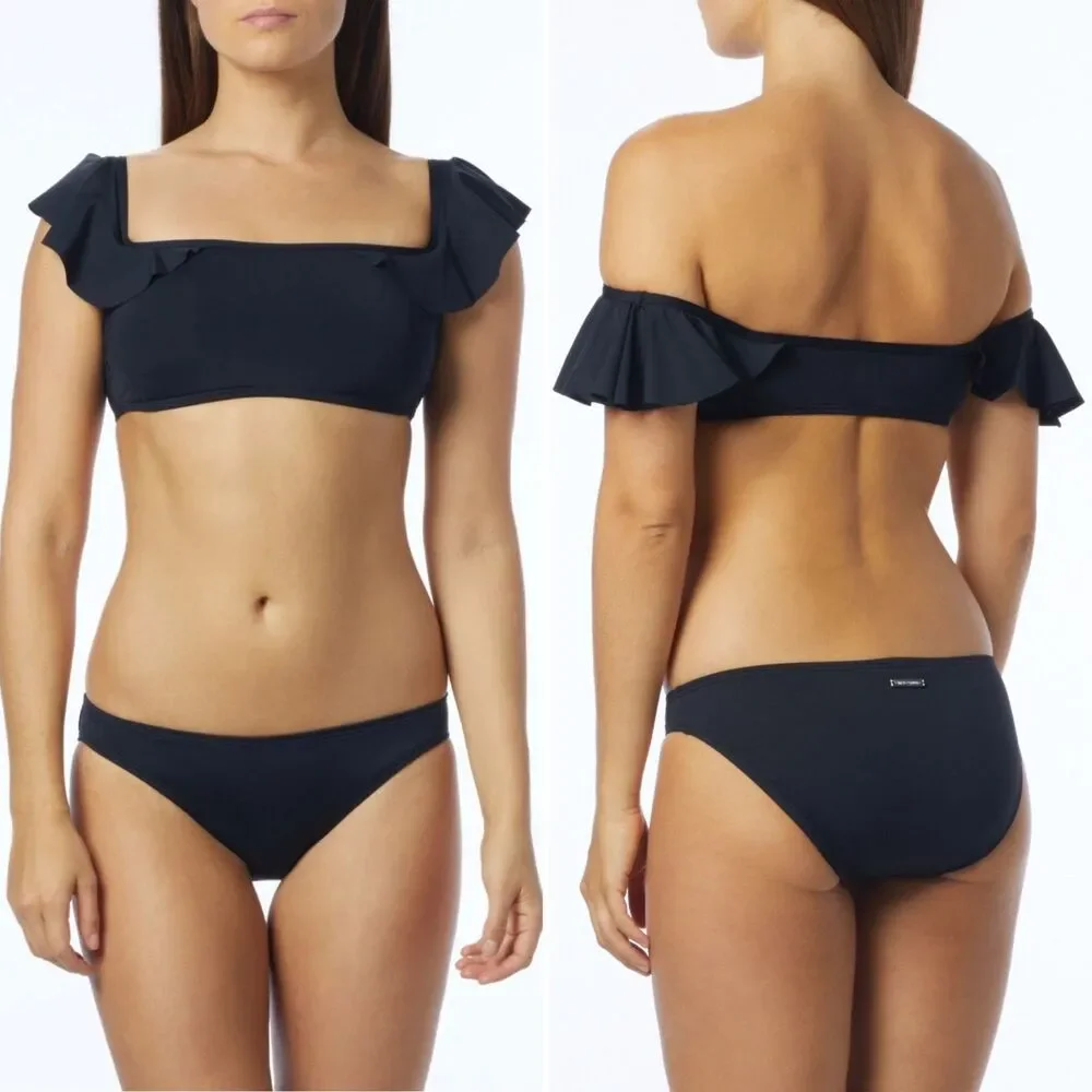 Vince Camuto 2 Piece Ruffle Bandeau Bikini Off Shoulder Swimsuit XS